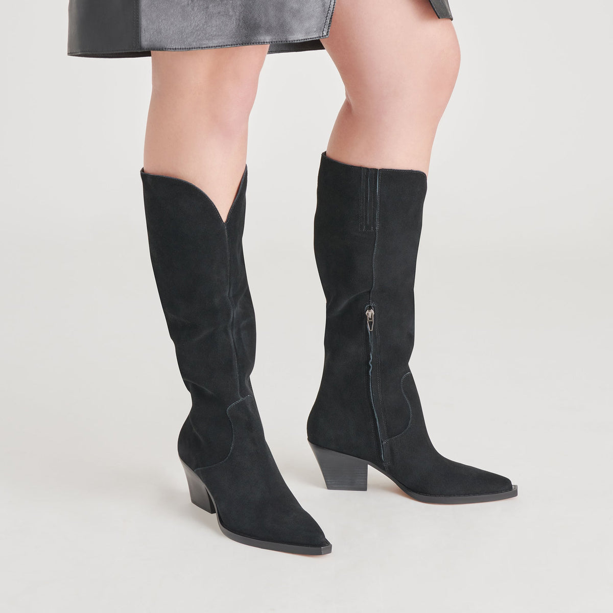 Raj Boots in Onyx Suede | Women's Onyx Suede Knee-High Boots
 – Dolce Vita | Dolce Vita