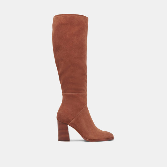 FYNN Wide Calf Boots DK Brown Suede | Brown Suede Knee-High Boots
 – Dolce Vita | Dolce Vita