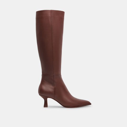 Auggie Chocolate Leather Narrow Calf Boots | Dolce Vita