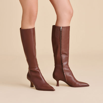 Auggie Chocolate Leather Narrow Calf Boots | Dolce Vita
