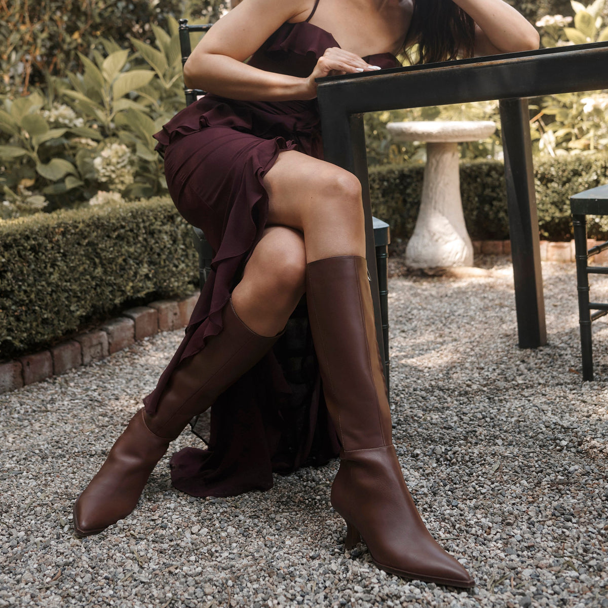 Auggie Chocolate Leather Narrow Calf Boots | Dolce Vita