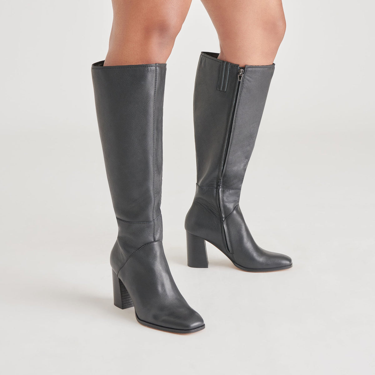 FYNN Wide Calf Boots Onyx Leather | Women's Onyx Knee-High Boots
 – Dolce Vita | Dolce Vita