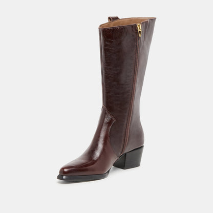 Vern Chocolate Leather Wide Calf Boots | Dolce Vita