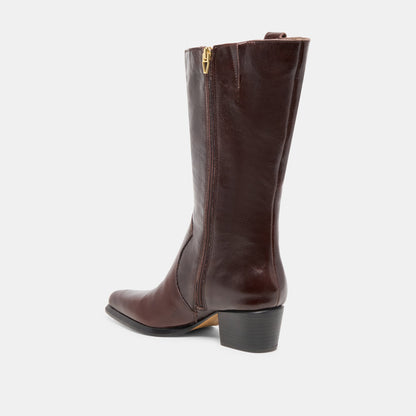 Vern Chocolate Leather Wide Calf Boots | Dolce Vita