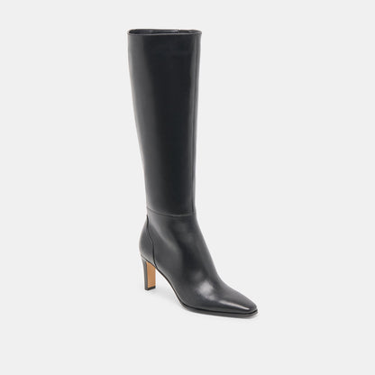 Emmi Black Leather Wide Calf Boots | Dolce Vita