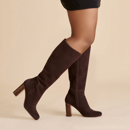 Hudsin Wide Calf Mahogany Suede Boots | Dolce Vita