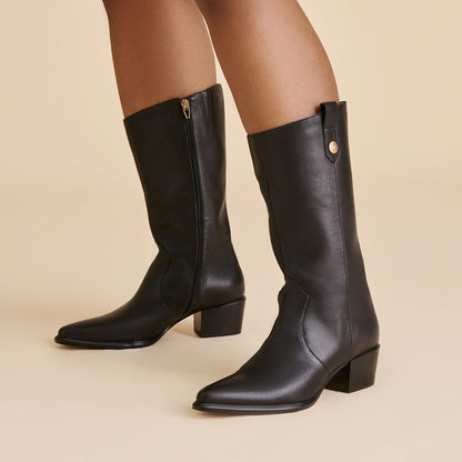 Vern Black Leather Wide Calf Boots | Dolce Vita