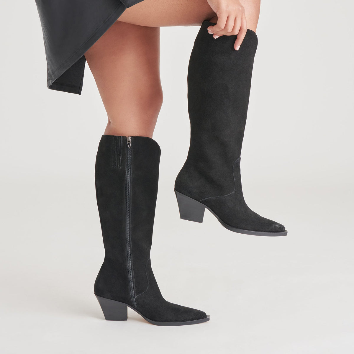 RAJ Wide Calf Boots Onyx Suede | Women's Onyx Suede Knee-High Boots
 – Dolce Vita | Dolce Vita
