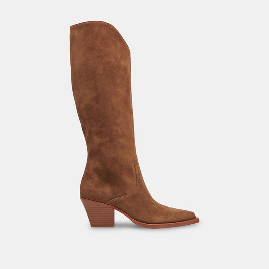 RAJ Wide Calf Boots Brown Suede | Women's Brown Suede Knee-High Boots
 – Dolce Vita | Dolce Vita
