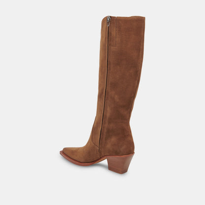 RAJ Wide Calf Boots Brown Suede | Women's Brown Suede Knee-High Boots
 – Dolce Vita | Dolce Vita