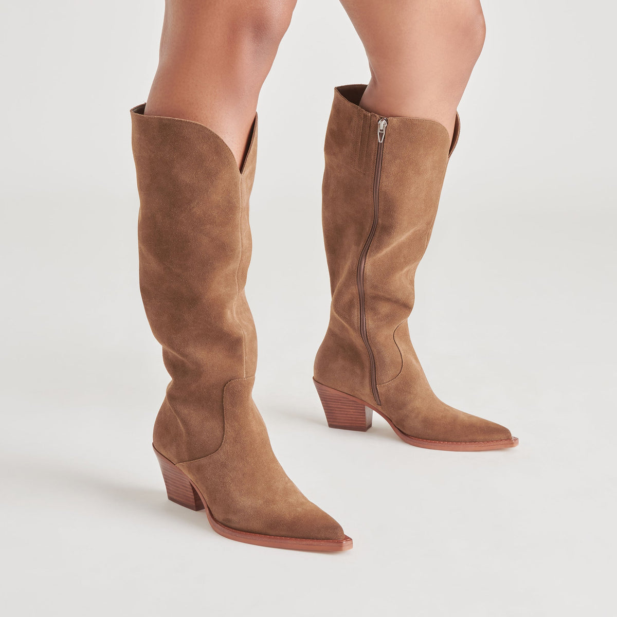 RAJ Wide Calf Boots Brown Suede | Women's Brown Suede Knee-High Boots
 – Dolce Vita | Dolce Vita