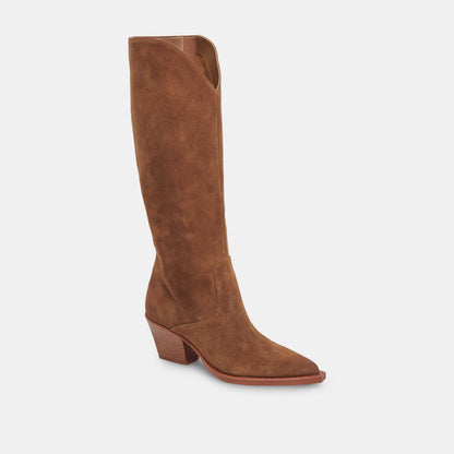 RAJ Wide Calf Boots Brown Suede | Women's Brown Suede Knee-High Boots
 – Dolce Vita | Dolce Vita
