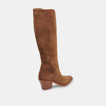 RAJ Wide Calf Boots Brown Suede | Women's Brown Suede Knee-High Boots
 – Dolce Vita | Dolce Vita
