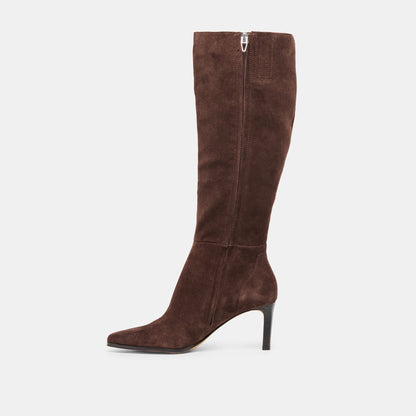 Emmi Dk Brown Suede Wide Calf Boots | Dolce Vita