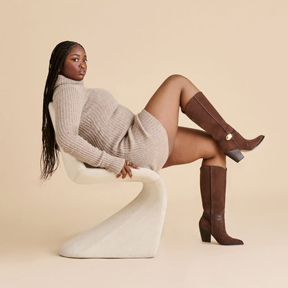 Jody Dk Brown Suede Wide Calf Boots | Dolce Vita