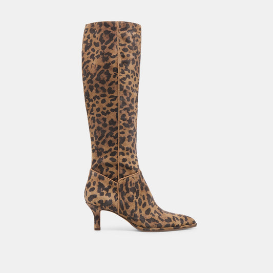 Aldy Brown Leopard Printed Suede Wide Calf Boots | Dolce Vita