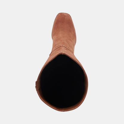 FYNN Wide Calf Boots DK Brown Suede | Brown Suede Knee-High Boots
 – Dolce Vita | Dolce Vita