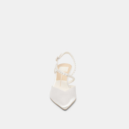 Kamra Pearl True White Satin Mid Heels | Dolce Vita