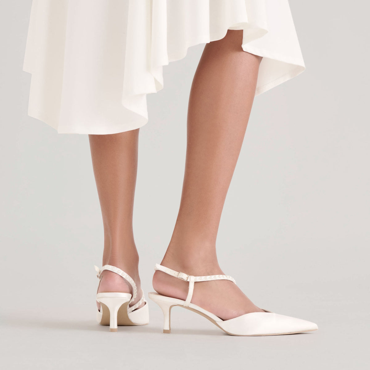 Kamra Pearl True White Satin Mid Heels | Dolce Vita