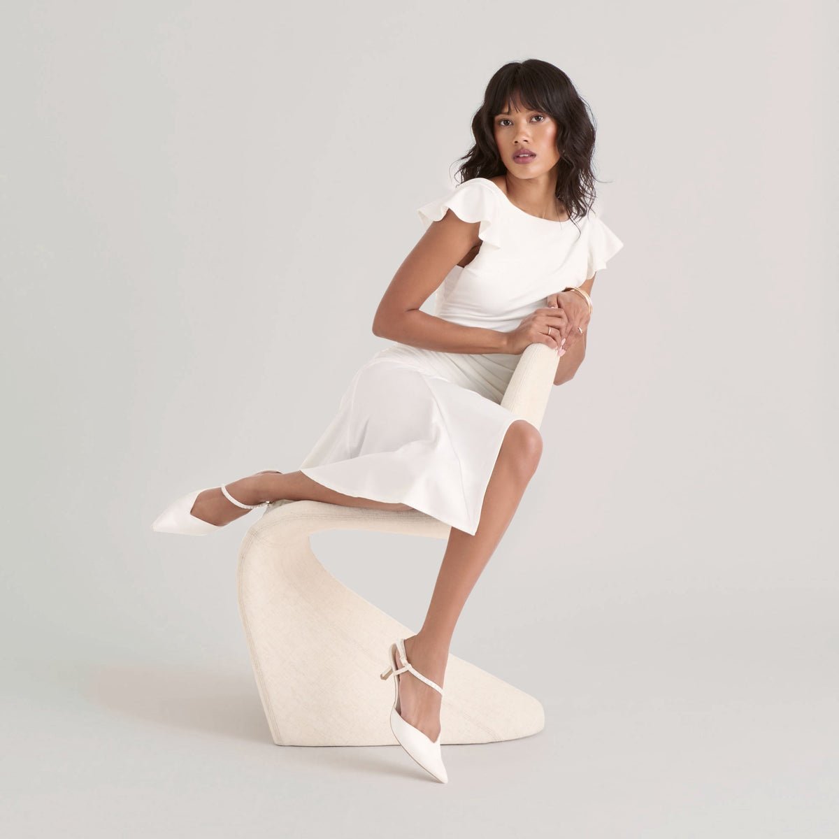 Kamra Pearl True White Satin Mid Heels | Dolce Vita