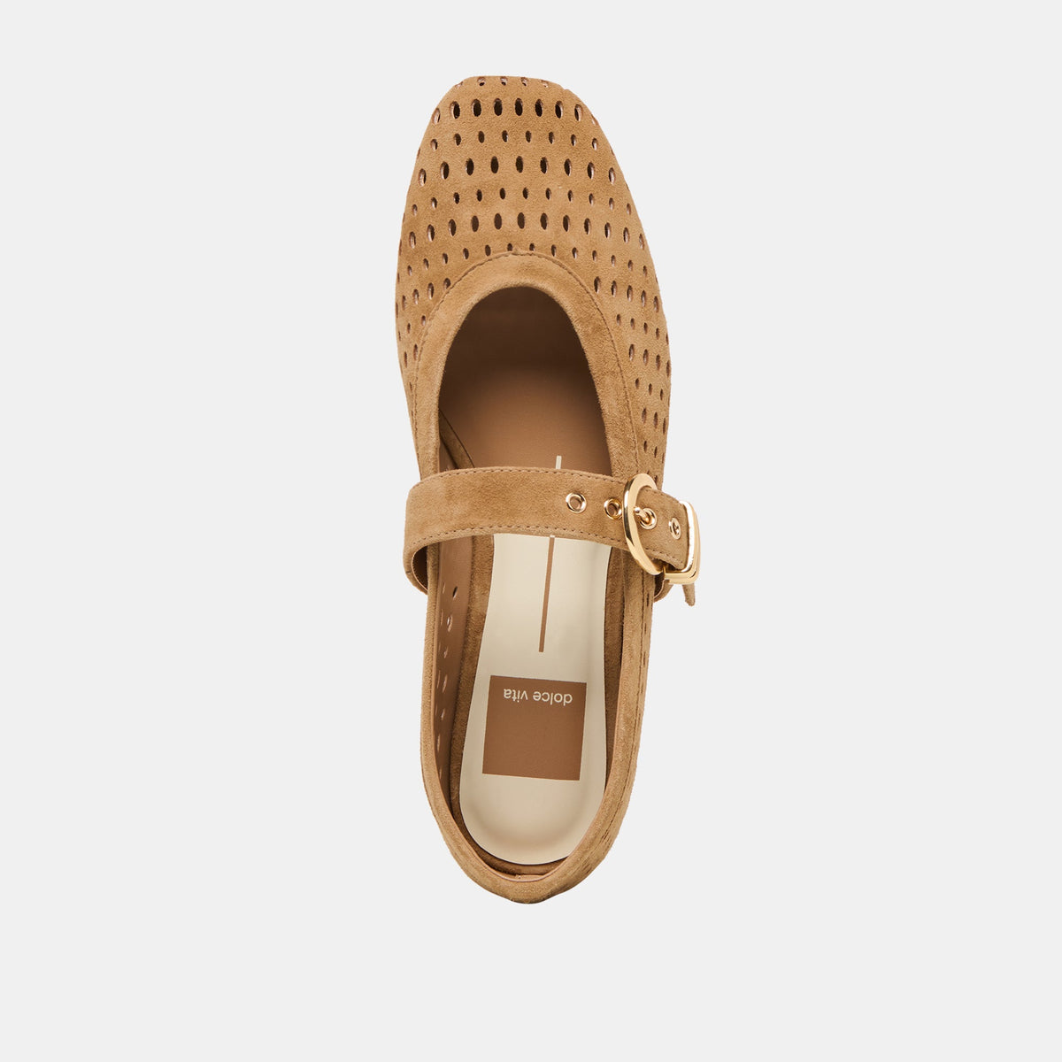 Mikel Lt Brown Perforated Suede Ballet Flats | Dolce Vita