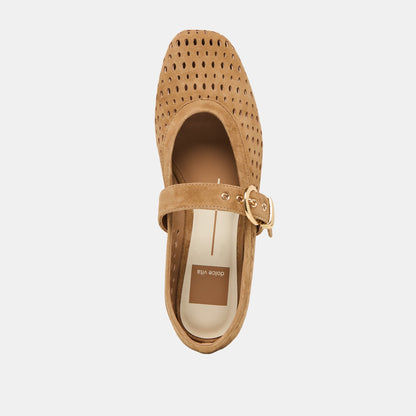 Mikel Lt Brown Perforated Suede Ballet Flats | Dolce Vita