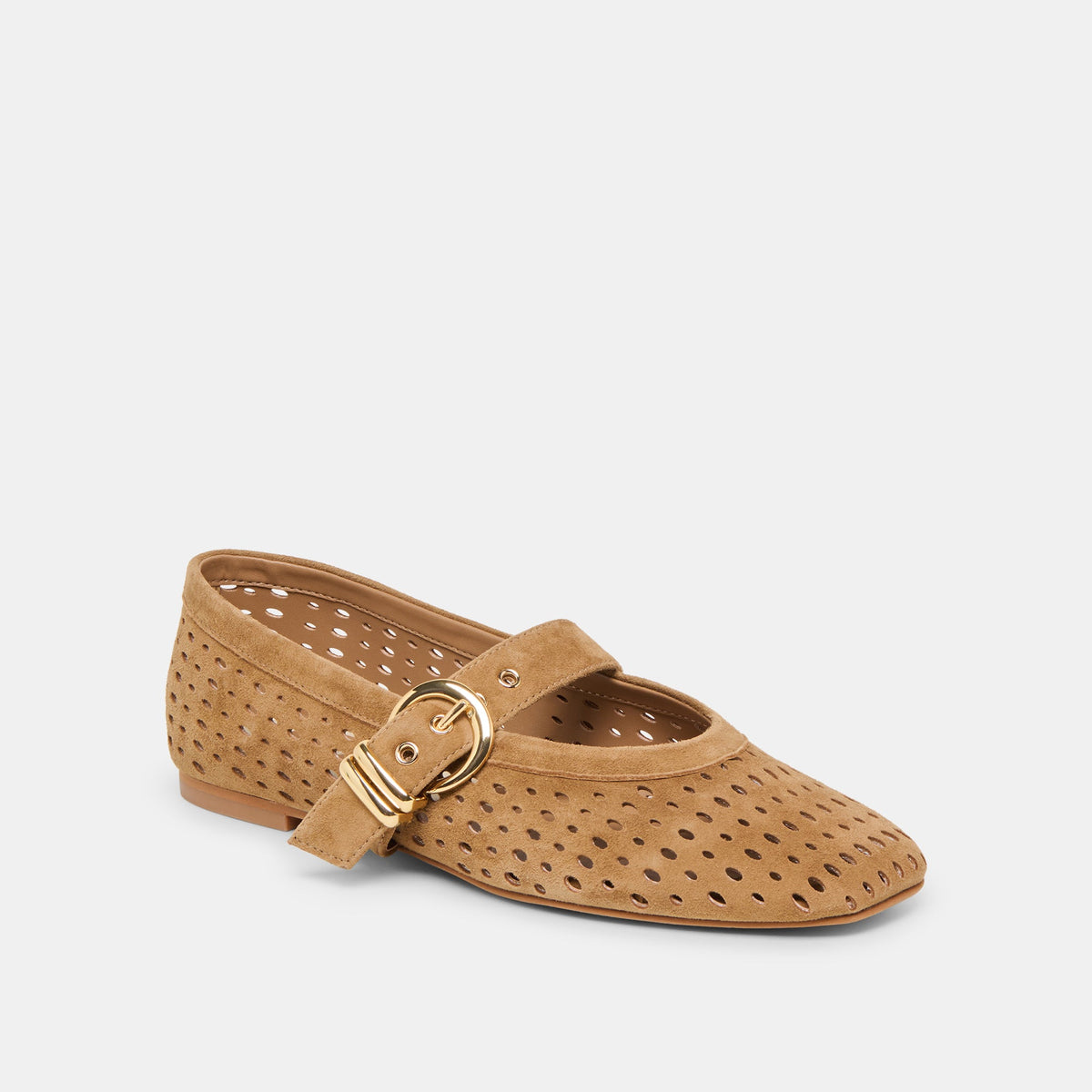 Mikel Lt Brown Perforated Suede Ballet Flats | Dolce Vita