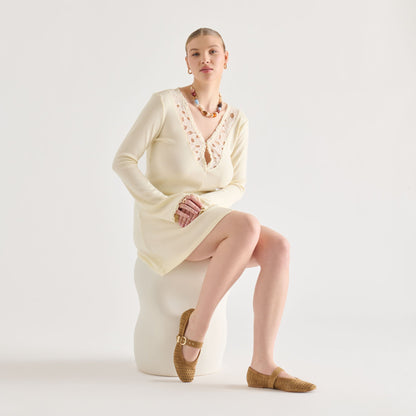 Mikel Lt Brown Perforated Suede Ballet Flats | Dolce Vita
