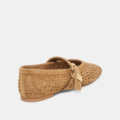 Mikel Lt Brown Perforated Suede Ballet Flats | Dolce Vita