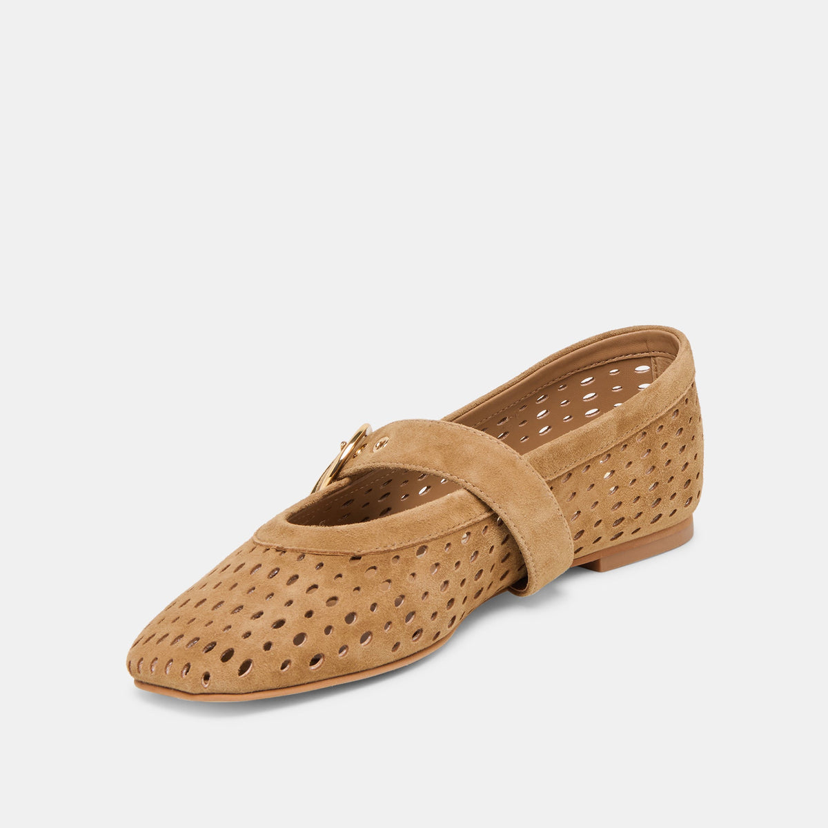 Mikel Lt Brown Perforated Suede Ballet Flats | Dolce Vita