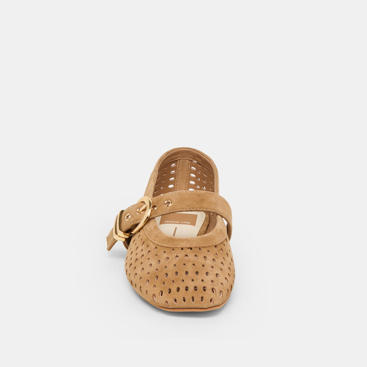 Mikel Lt Brown Perforated Suede Ballet Flats | Dolce Vita