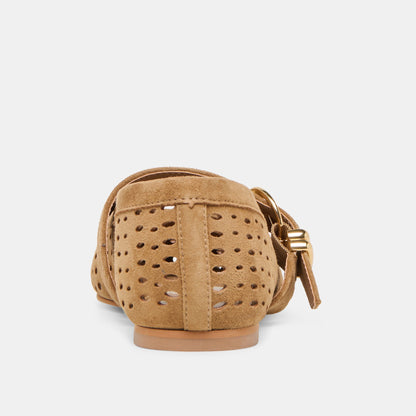 Mikel Lt Brown Perforated Suede Ballet Flats | Dolce Vita