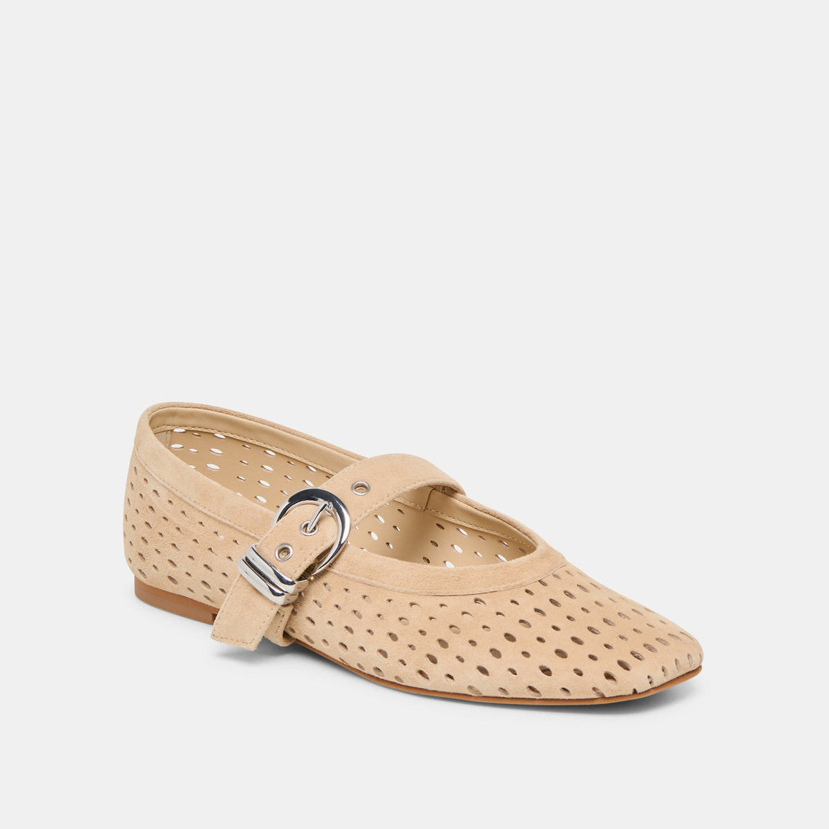 Mikel Camel Perforated Suede Ballet Flats | Dolce Vita