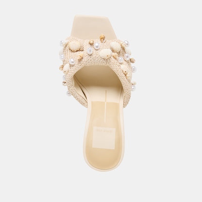 Tylah Oatmeal Beaded Raffia Heels | Dolce Vita