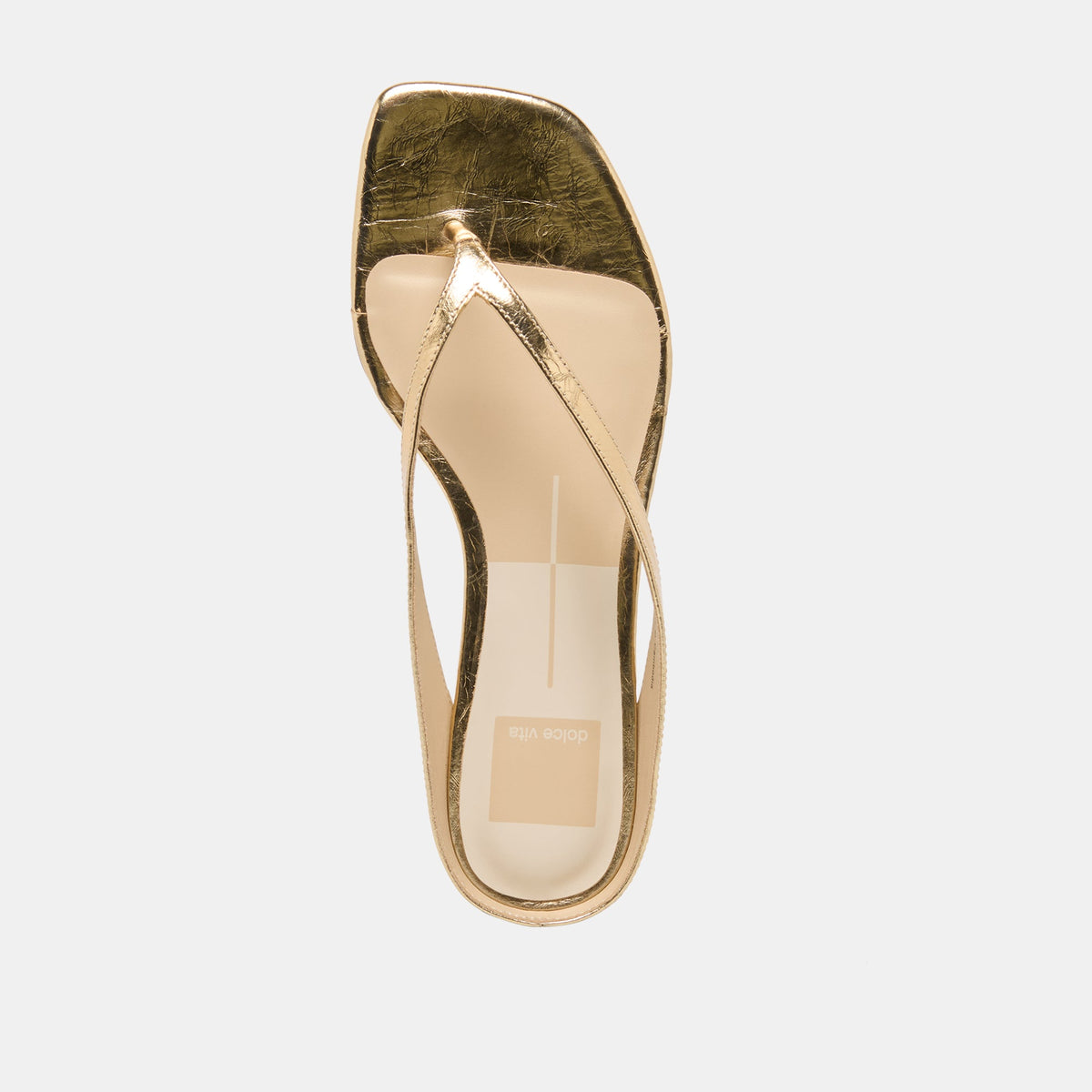 GIZEL Gold Crinkle Patent Thong Square-Toe Sandals | Dolce Vita
