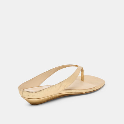 GIZEL Gold Crinkle Patent Thong Square-Toe Sandals | Dolce Vita