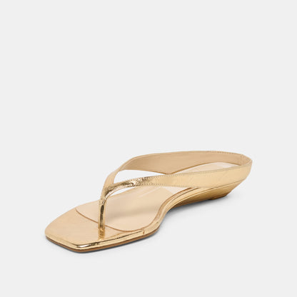 GIZEL Gold Crinkle Patent Thong Square-Toe Sandals | Dolce Vita