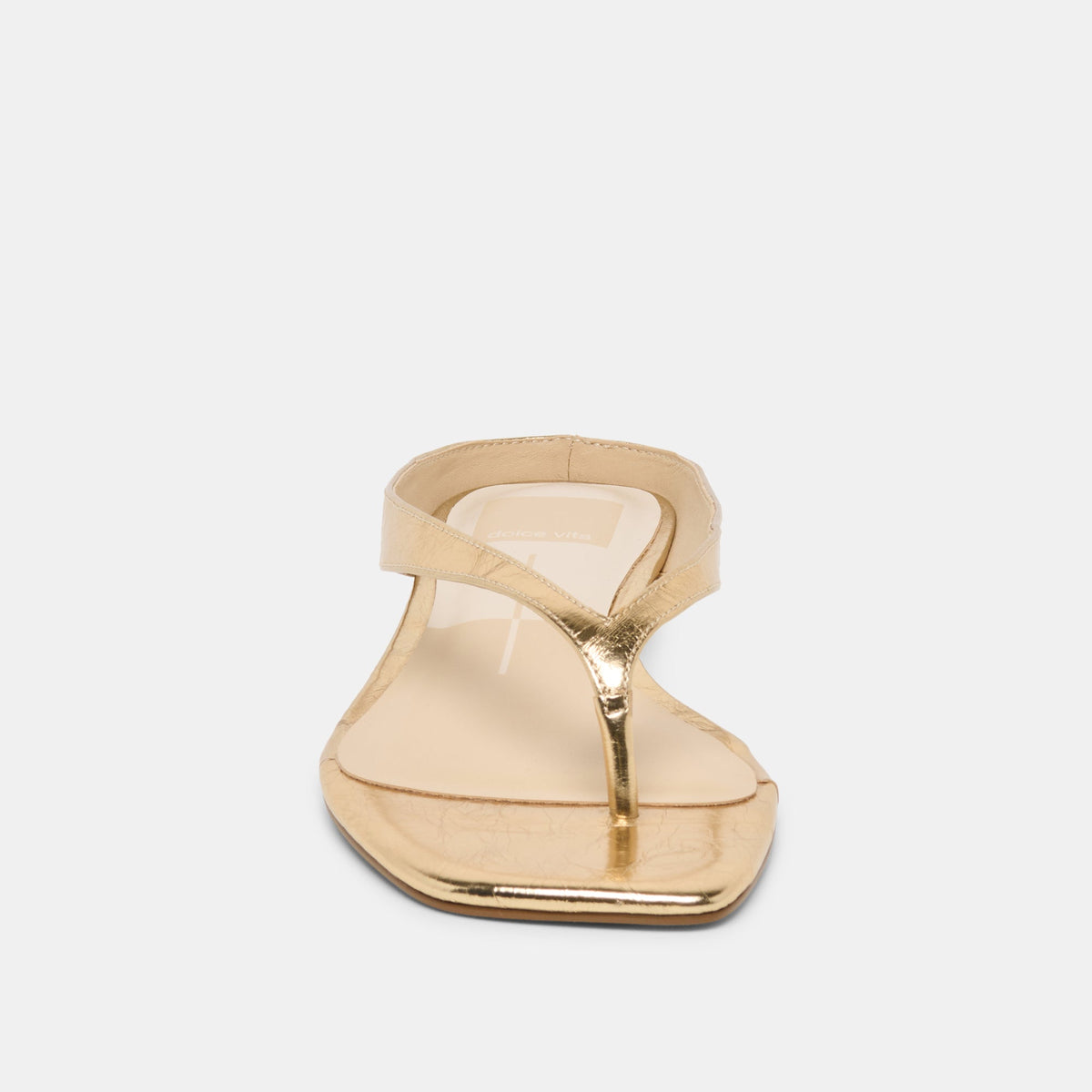 GIZEL Gold Crinkle Patent Thong Square-Toe Sandals | Dolce Vita