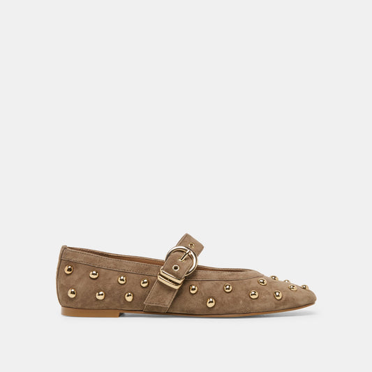 Mikel Stud Olive Suede Ballet Flats | Dolce Vita