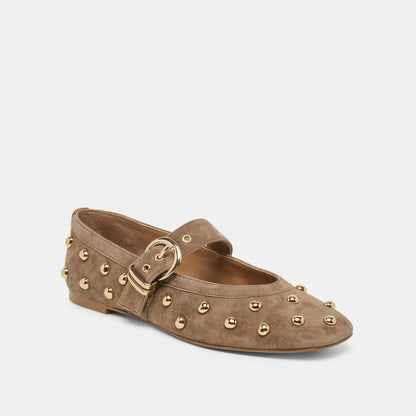 Mikel Stud Olive Suede Ballet Flats | Dolce Vita