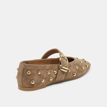 Mikel Stud Olive Suede Ballet Flats | Dolce Vita