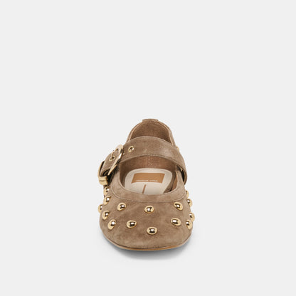 Mikel Stud Olive Suede Ballet Flats | Dolce Vita