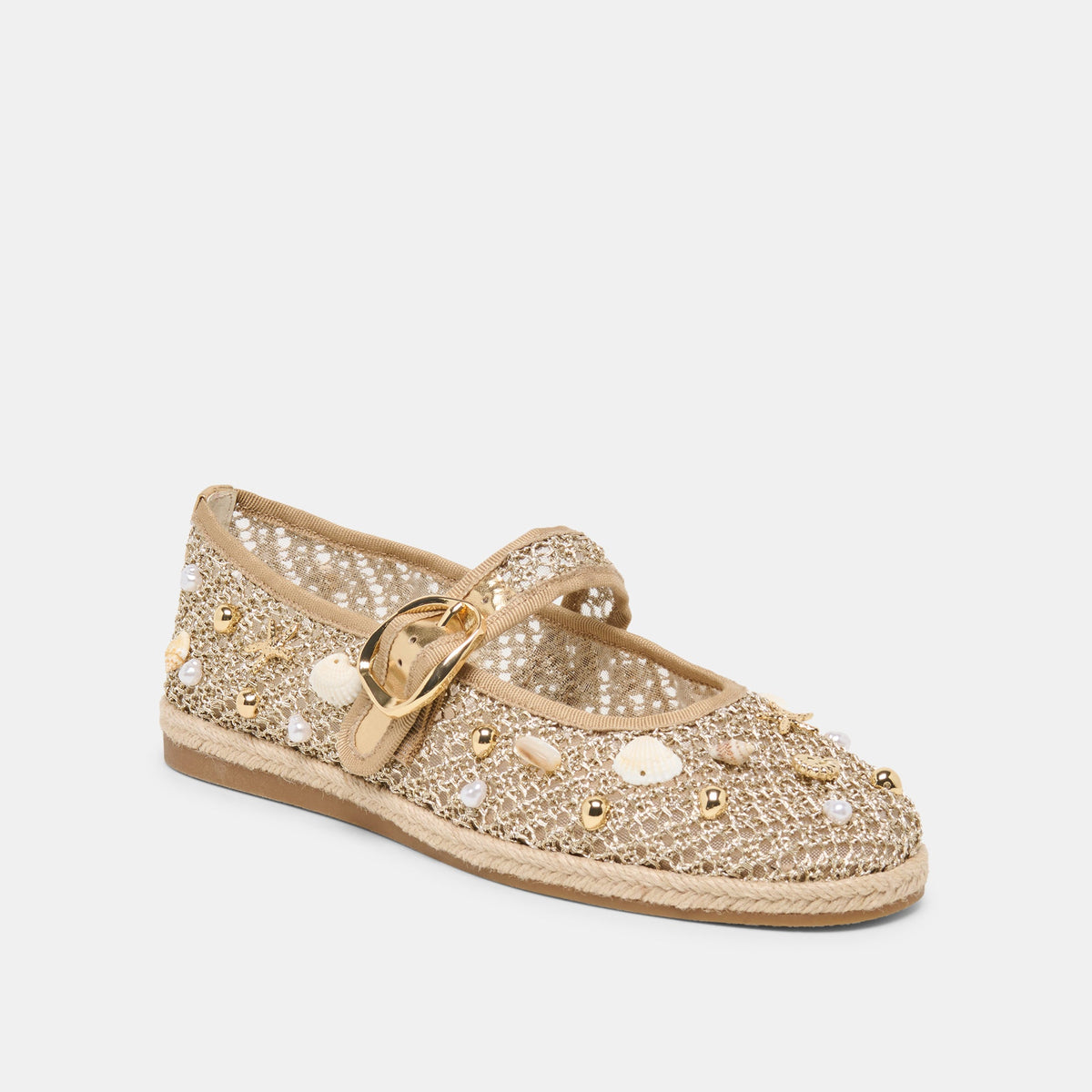Ralph Gold Beaded Raffia Ballet Flats | Dolce Vita
