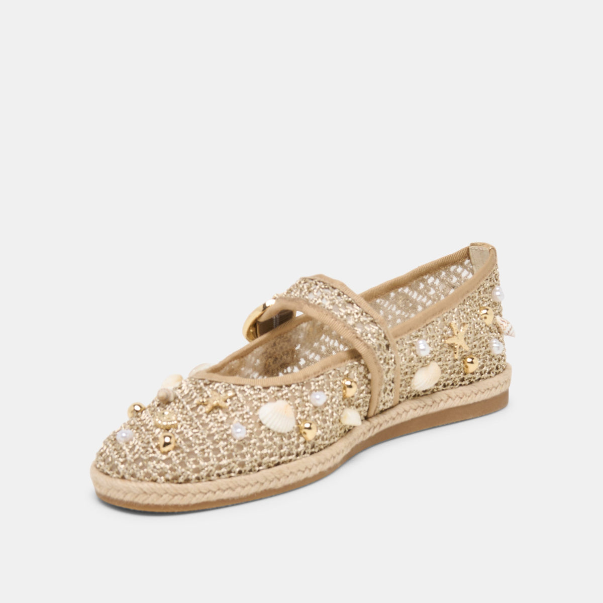 Ralph Gold Beaded Raffia Ballet Flats | Dolce Vita