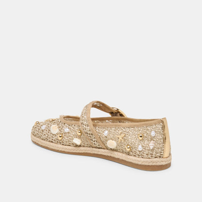 Ralph Gold Beaded Raffia Ballet Flats | Dolce Vita