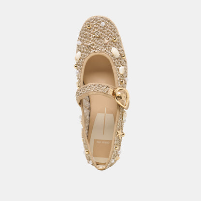 Ralph Gold Beaded Raffia Ballet Flats | Dolce Vita