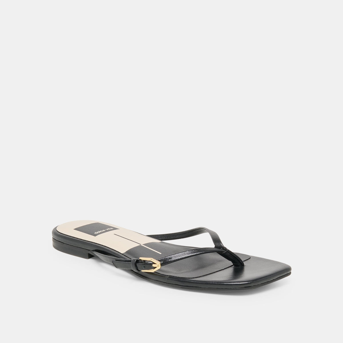 MALTA Black Leather Buckle Flip-Flop Sandals | Dolce Vita