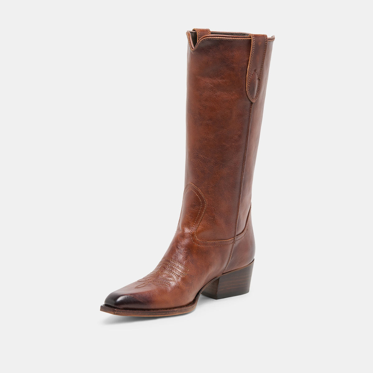 VIGLA Chestnut Leather Pointed-Toe Western Boots | Dolce Vita