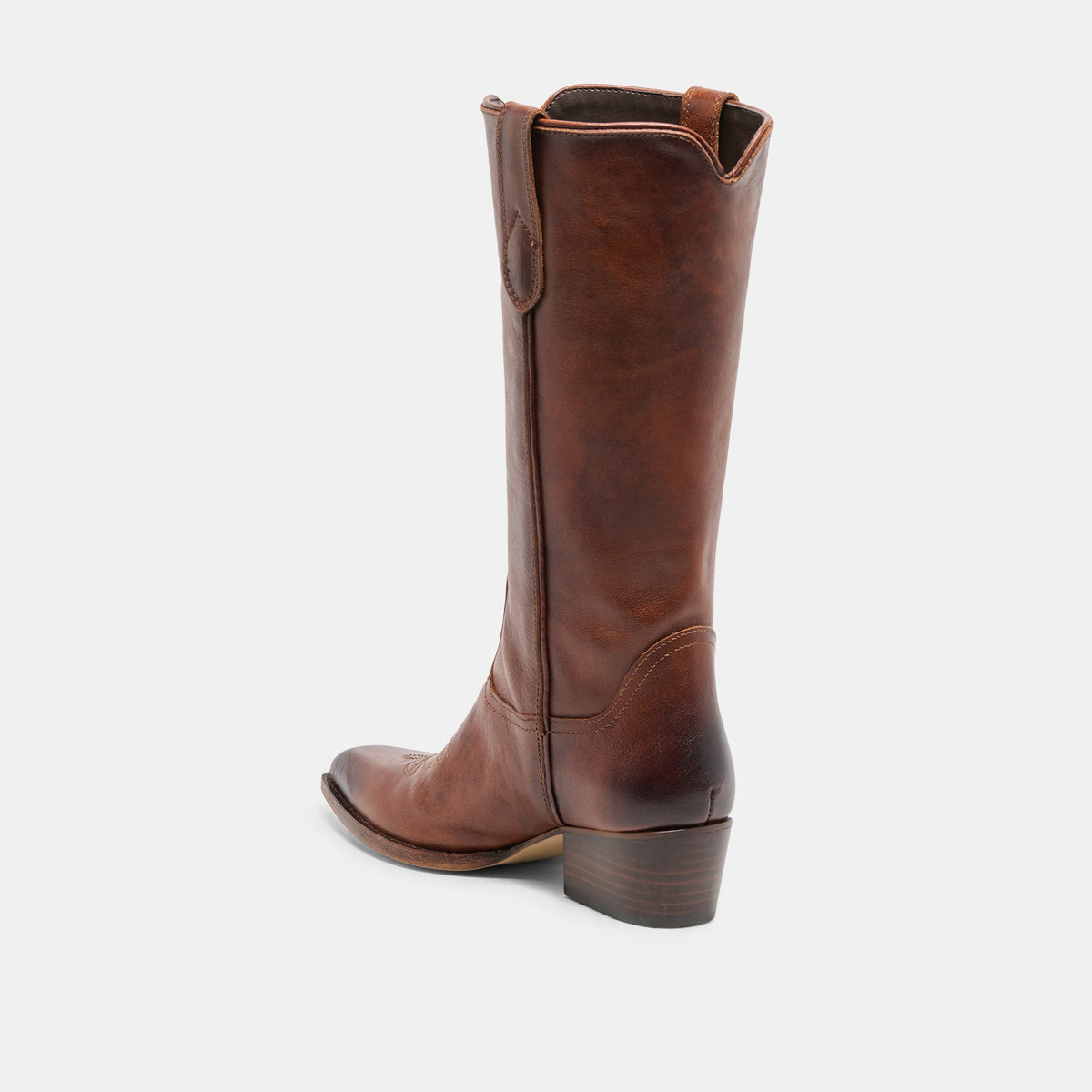 VIGLA Chestnut Leather Pointed-Toe Western Boots | Dolce Vita