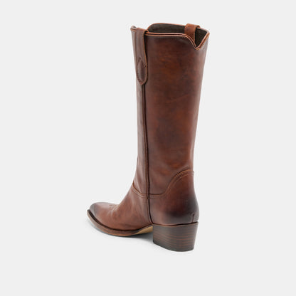 VIGLA Chestnut Leather Pointed-Toe Western Boots | Dolce Vita